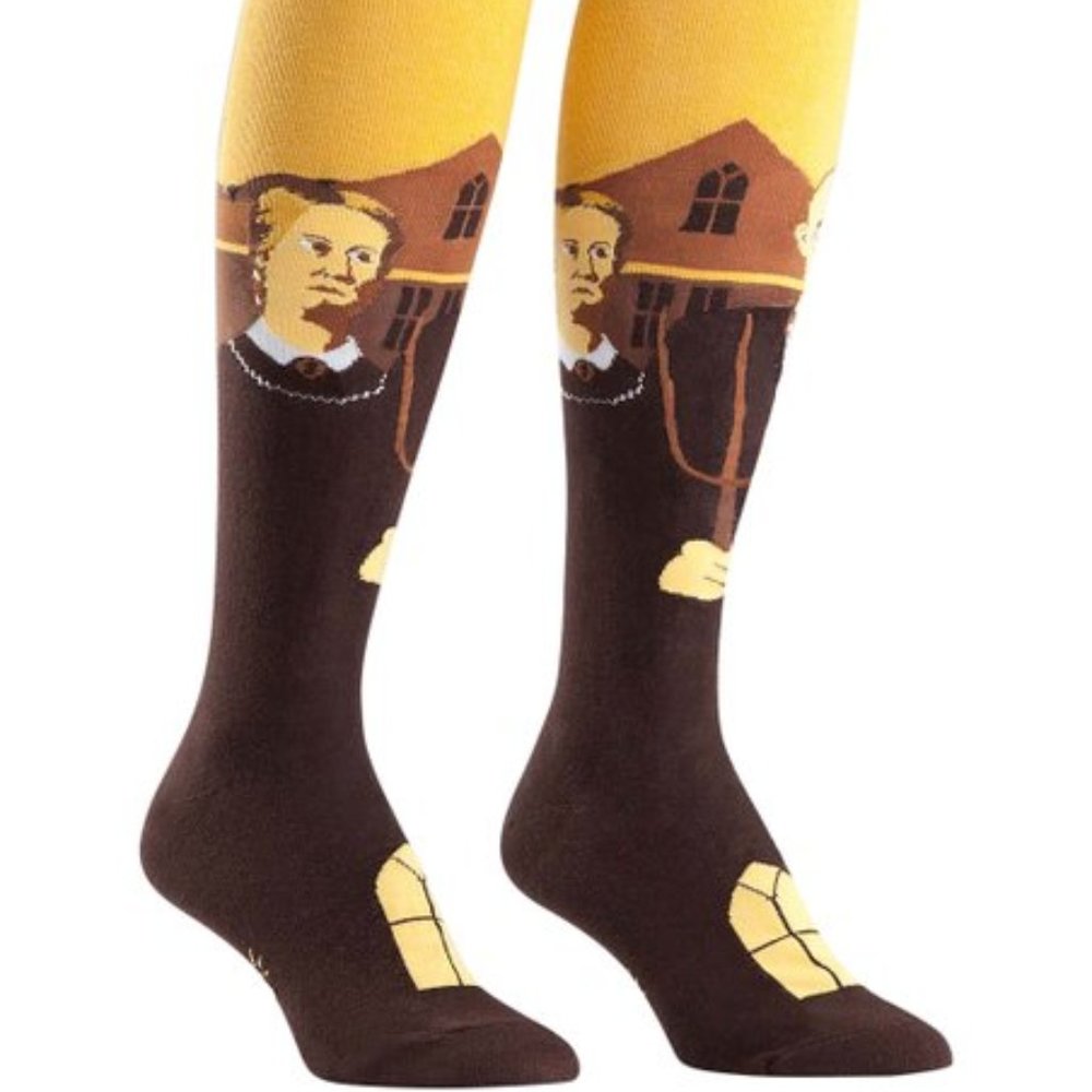 SOCK it to me Brown Funky American Gothic Knee-High Socks Women New